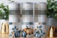 Load image into Gallery viewer, Blue Plaid Pumpkin Sublimated Tumbler – 20 oz or 30 oz | Double-Wall Insulated Stainless Steel Travel Mug