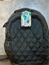Load image into Gallery viewer, Purple and Teal Floral Rectangle luggage tag w/steel cable ring