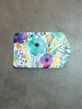 Load image into Gallery viewer, Purple and Teal Floral Rectangle luggage tag w/steel cable ring