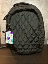 Load image into Gallery viewer, Purple and Teal Floral Rectangle luggage tag w/steel cable ring