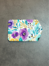 Load image into Gallery viewer, Purple and Teal Floral Rectangle luggage tag w/steel cable ring