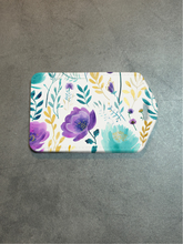 Load image into Gallery viewer, Purple and Teal Floral Rectangle luggage tag w/steel cable ring
