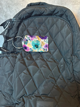 Load image into Gallery viewer, Purple and Teal Floral Rectangle luggage tag w/steel cable ring