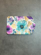 Load image into Gallery viewer, Purple and Teal Floral Rectangle luggage tag w/steel cable ring