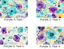 Load image into Gallery viewer, Purple and Teal Floral Rectangle luggage tag w/steel cable ring