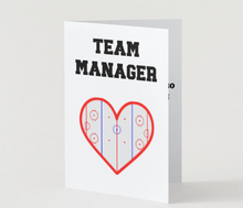 Load image into Gallery viewer, Hockey Team Manager Thank You Card White Heart Ice Rink with Red boarder