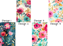 Load image into Gallery viewer, Teal and Pink Floral Rectangle luggage tag w/steel cable ring
