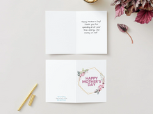 Load image into Gallery viewer, Elegant Floral Mothers Day Card for Mom, Happy Mother’s Day Card with Gold Geometric Frame, 5x7 Pink Flower Greeting Card