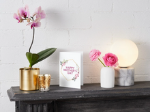 Load image into Gallery viewer, Elegant Floral Mothers Day Card for Mom, Happy Mother’s Day Card with Gold Geometric Frame, 5x7 Pink Flower Greeting Card