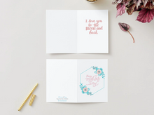 Load image into Gallery viewer, Elegant Floral Mother's Day Card, Blue Pink Flowers, Modern Geometric Design