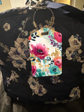 Load image into Gallery viewer, Teal and Pink Floral Rectangle luggage tag w/steel cable ring