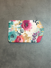 Load image into Gallery viewer, Teal and Pink Floral Rectangle luggage tag w/steel cable ring