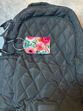 Load image into Gallery viewer, Teal and Pink Floral Rectangle luggage tag w/steel cable ring