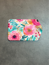Load image into Gallery viewer, Teal and Pink Floral Rectangle luggage tag w/steel cable ring