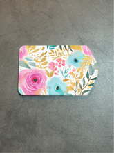 Load image into Gallery viewer, Teal and Pink Floral Rectangle luggage tag w/steel cable ring