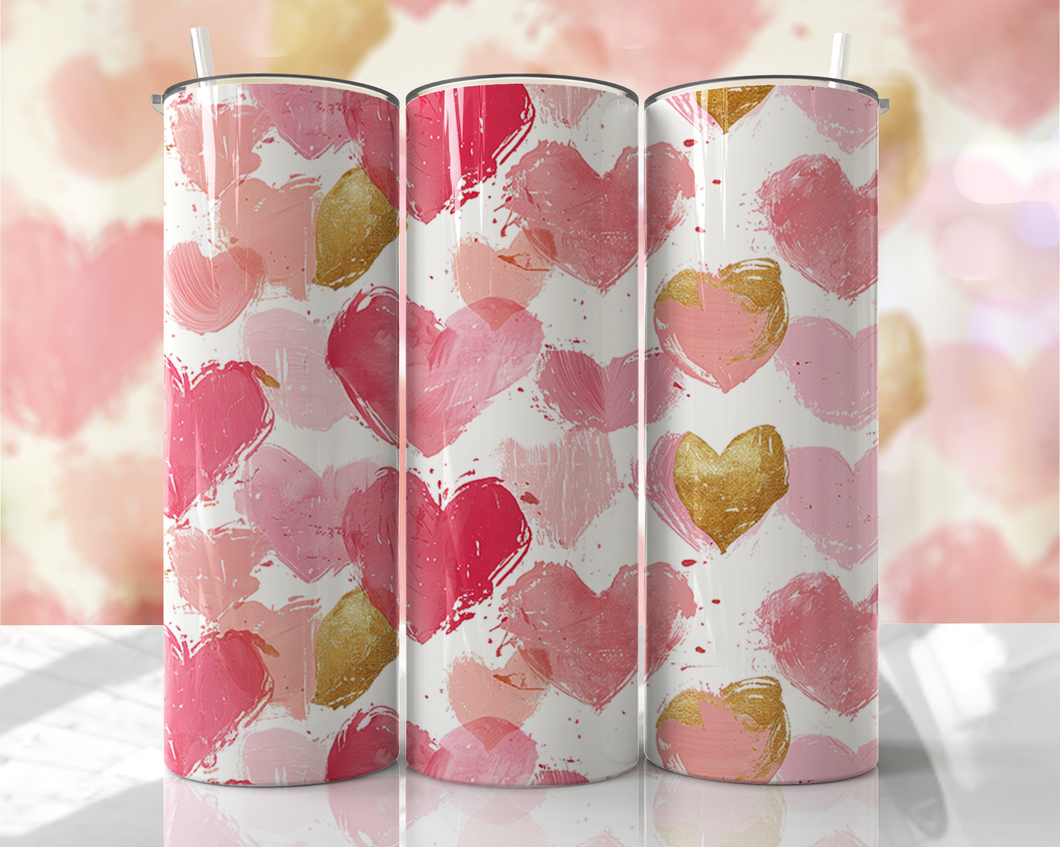 Pink, Gold, Red Water color hearts Tumbler