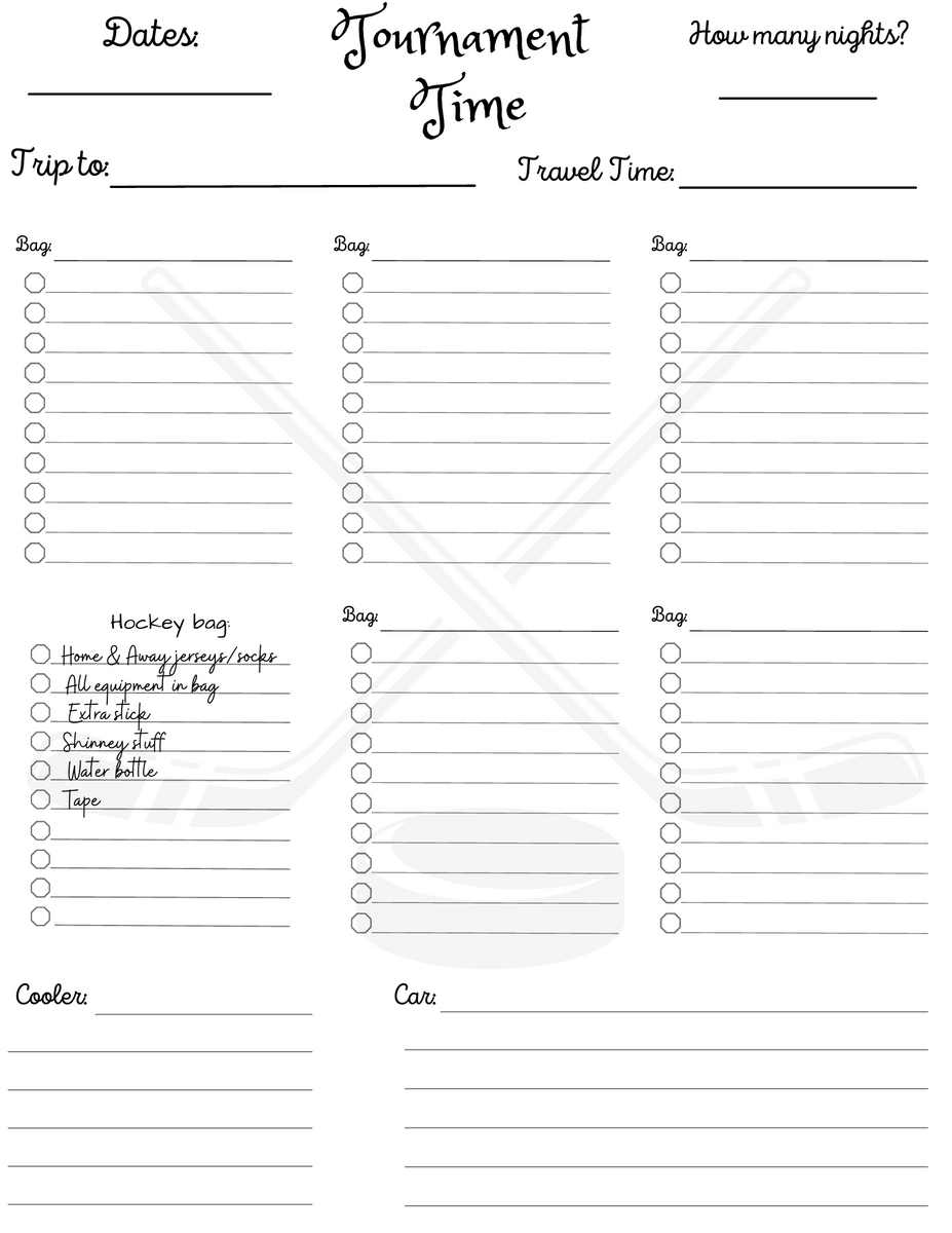 Printable Hockey Tournament Packing List Digital Download Allison