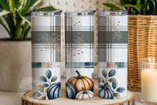 Load image into Gallery viewer, Blue Plaid Pumpkin Sublimated Tumbler – 20 oz or 30 oz | Double-Wall Insulated Stainless Steel Travel Mug
