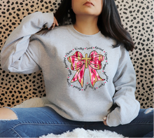 Load image into Gallery viewer, Valentine&#39;s Day Worthy Loved Blessed Cross Bow Sweatshirt - Adult
