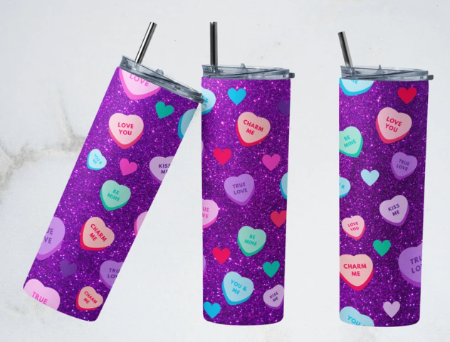Purple conversation hearts Tumbler