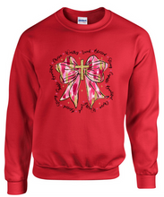 Load image into Gallery viewer, Valentine&#39;s Day Worthy Loved Blessed Cross Bow Sweatshirt - Adult
