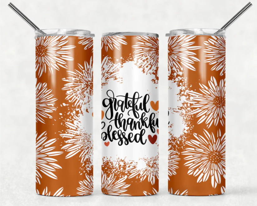 Orange grateful, thankful, blessed Tumbler
