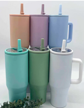 Load image into Gallery viewer, Custom decorated 40oz powder coated cup with flip top straw
