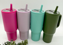 Load image into Gallery viewer, Custom decorated 40oz powder coated cup with flip top straw
