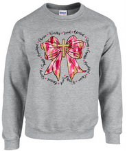 Load image into Gallery viewer, Valentine&#39;s Day Worthy Loved Blessed Cross Bow Sweatshirt - Adult
