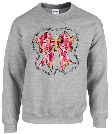 Valentine's Day Worthy Loved Blessed Cross Bow Sweatshirt - Adult