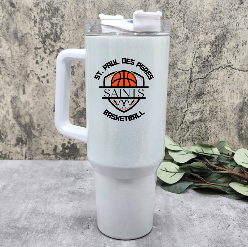Saints Basketball White Shimmer 40oz cup