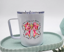 Load image into Gallery viewer, Valentine&#39;s Day Worthy Loved Blessed Cross Bow 12oz stainless steel mug
