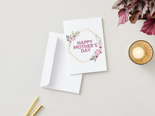 Load image into Gallery viewer, Elegant Floral Mothers Day Card for Mom, Happy Mother’s Day Card with Gold Geometric Frame, 5x7 Pink Flower Greeting Card
