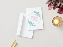 Load image into Gallery viewer, Elegant Floral Mother's Day Card, Blue Pink Flowers, Modern Geometric Design
