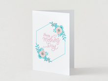 Load image into Gallery viewer, Elegant Floral Mother's Day Card, Blue Pink Flowers, Modern Geometric Design
