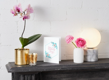 Load image into Gallery viewer, Elegant Floral Mother's Day Card, Blue Pink Flowers, Modern Geometric Design
