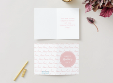 Load image into Gallery viewer, Modern Minimalist Mother's Day Card, Pink Love Script Design, 5x7 Greeting Card
