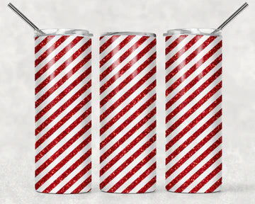 Sparkly Red and White Candy Cane Christmas Tumbler