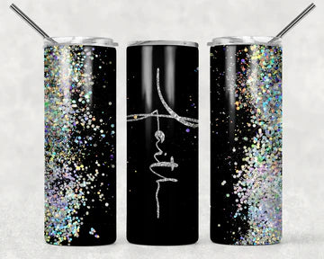 Faith Black and Sparkly Tumbler
