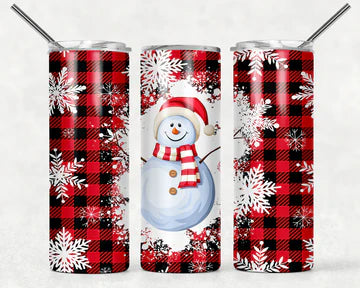 Snowman and snowflake red and black plaid Christmas Tumbler