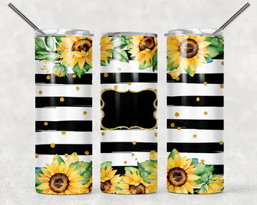 Black, White, Gold and Sunflower Personalized Tumbler