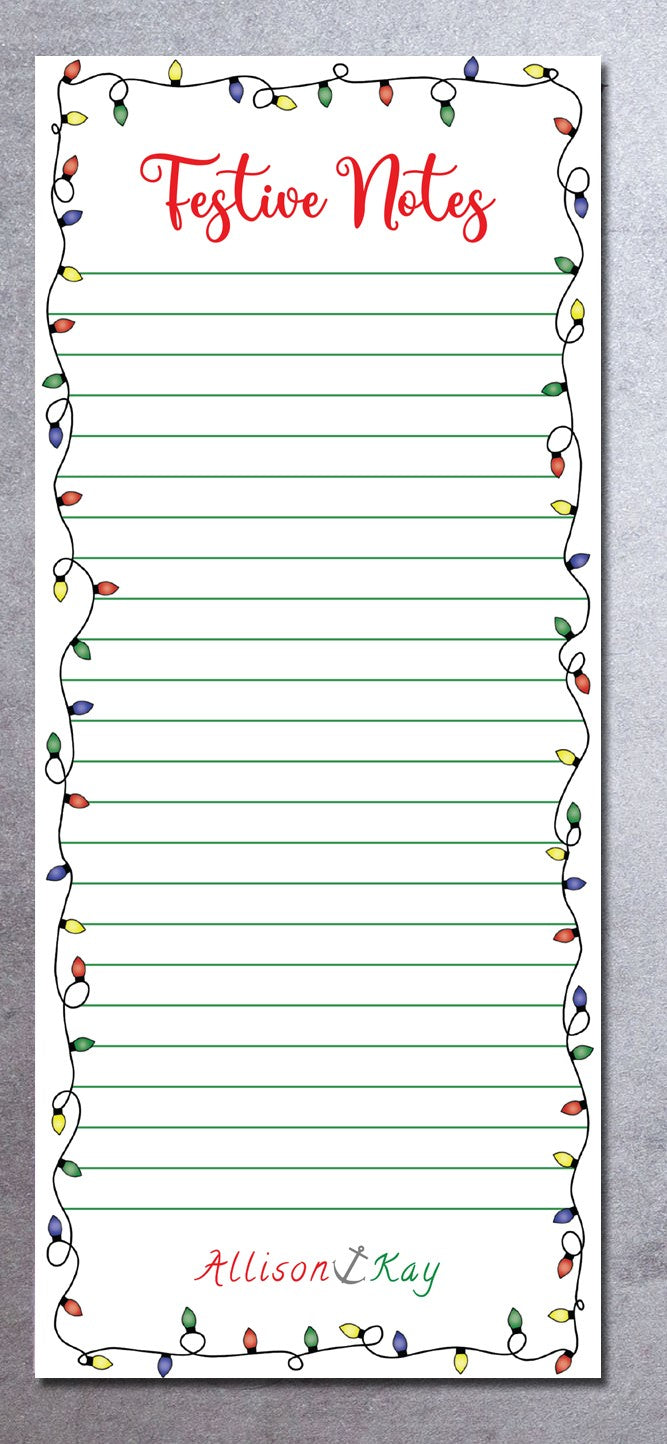 Festive Notes Multiple color Christmas Lights Notepad - 8.5x3.66in – Allison-Kay.com festive-notes-multiple-color-christmas-lights-notepad-8-5x3-66in-allison-kay-com